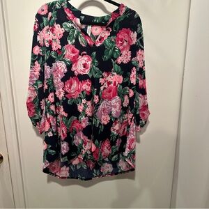 NEW Dear Scarlett Floral Tunic - Pink and Green on Black - oversized like a 1X